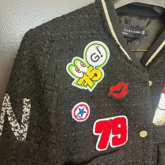 Zara NWT varsity patched jacket size M super cute! Blazer/jacket  mix - Picture 6 of 12